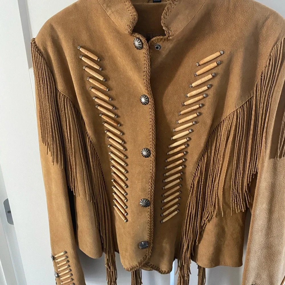 Fringe Leather Jacket in Tan - Picture 6 of 7